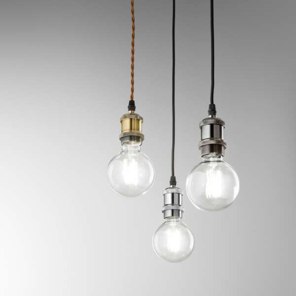 Lustre suspension Vintage noir avec câble en tissu et douille en aluminium (1xE27) – Image 2
