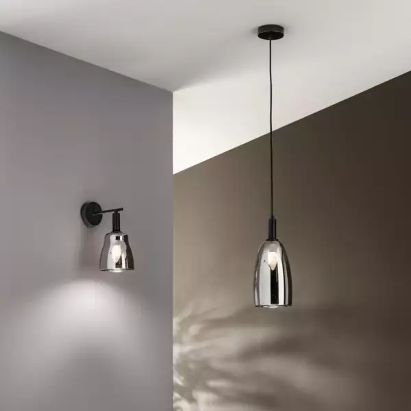 Suspension simple lumière WEIZEN en métal noir et verre chromé – Image 3