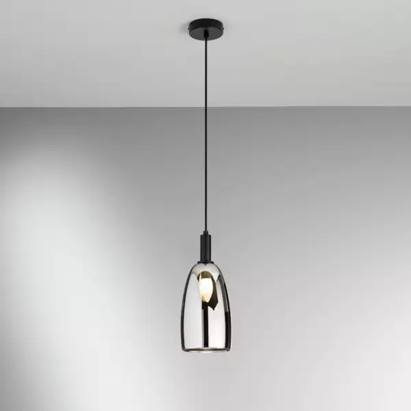 Suspension simple lumière WEIZEN en métal noir et verre chromé – Image 2