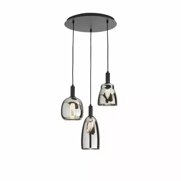 LUCE AMBIENTE E DESIGN Suspension Weizen à trois lumières en métal noir et verre chromé (Suspensions Design & Déco / Éclairage intérieur LED)