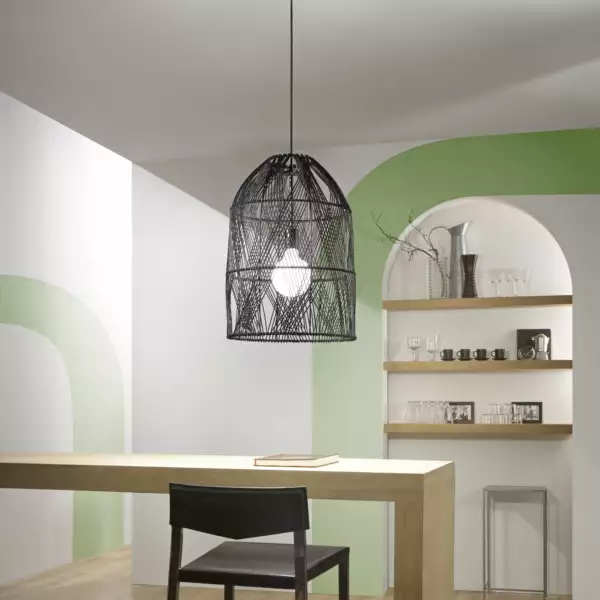 Lampe à suspension Ancella en rotin noir 40 cm – Image 3