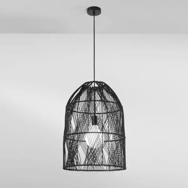 Lampe à suspension Ancella en rotin noir 40 cm – Image 2