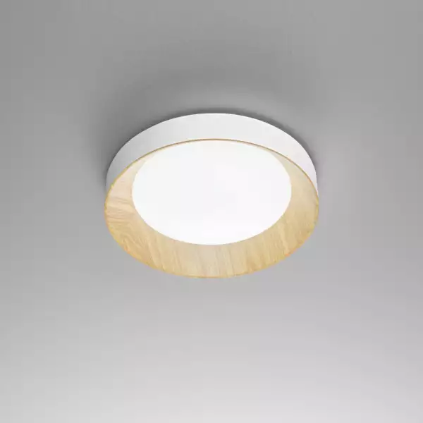 Plafonnier LED ARKA en métal blanc et structure effet bois 24W avec interrupteur CCT 40 cm – Image 4