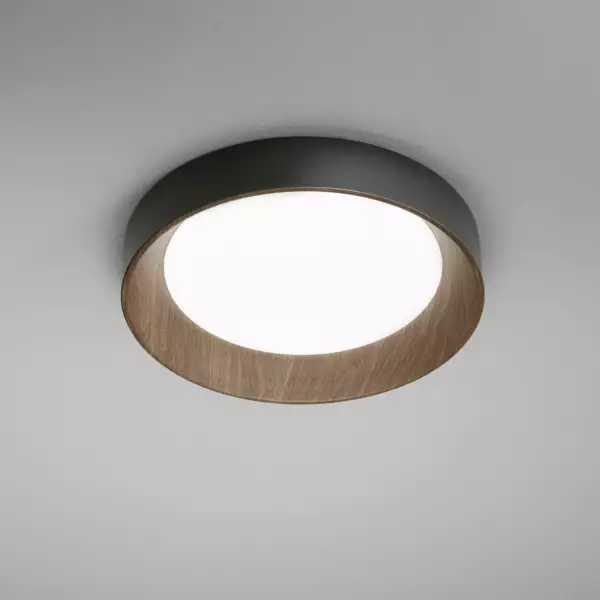Plafonnier LED ARKA en métal noir et structure effet bois 36W avec interrupteur CCT 50 cm – Image 4