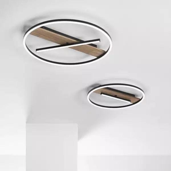 Plafonnier LED azimuth en bois et métal noir 36W avec interrupteur CCT 50 cm – Image 5