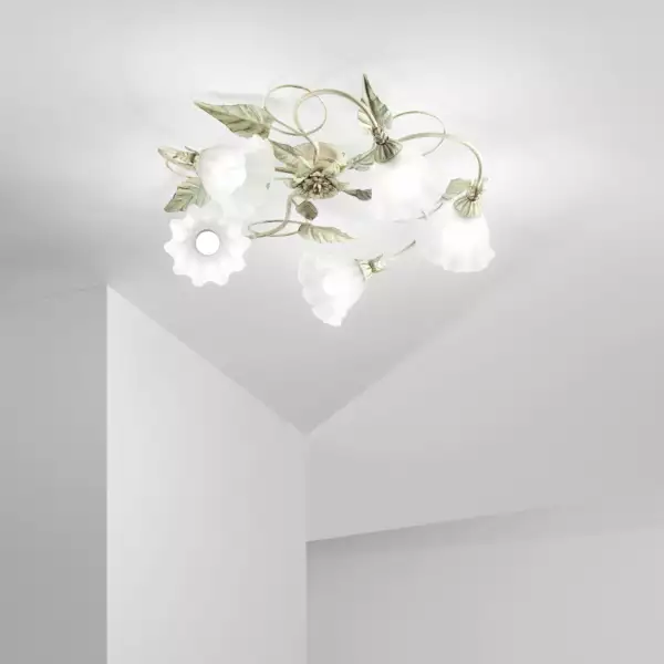 Plafonnier Isotta en métal ivoire et cinq diffuseurs en verre blanc – Image 2