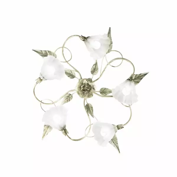 LUCE AMBIENTE E DESIGN Plafonnier Isotta en métal ivoire et cinq diffuseurs en verre blanc (Plafonnier / Éclairage intérieur LED)