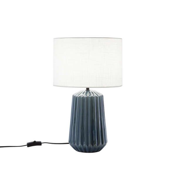 LUCE AMBIENTE E DESIGN Lampe de table KIOWA en céramique plissée bleu canard avec abat-jour en tissu de 46 cm (Lampes de table / Éclairage décoratif)
