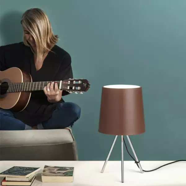 Lampe de table MARLEY en métal argenté avec abat-jour en aluminium marron – Image 5