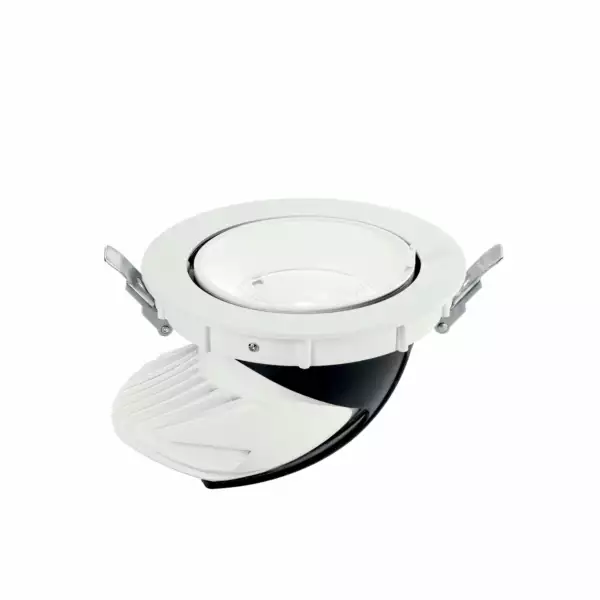 INTEC Spot LED encastrable DELTA en aluminium blanc satiné et réflecteur argent 20W 3000K avec tête extractible et orientable (Spots encastrables / Éclairage intérieur LED)