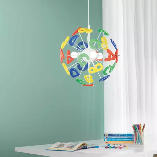 Suspension lettres multicolores en métal et plastique 3xE14 0x41x41 cm – Image 3