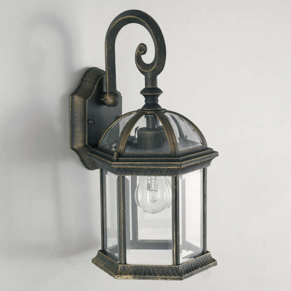 Applique d'extérieur GAETA noire et dorée avec diffuseur en verre – Image 2