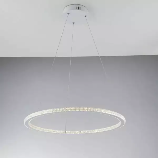 Lampe à suspension BRYANT blanche avec diffuseur diamant 45W lumière naturelle – Image 3