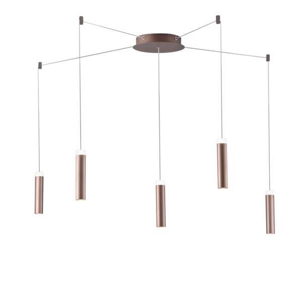 LUCE AMBIENTE E DESIGN Plafonnier LED CANDLE bronze à cinq lumières avec câbles de lumière naturelle orientables (Plafonnier / Éclairage intérieur LED)