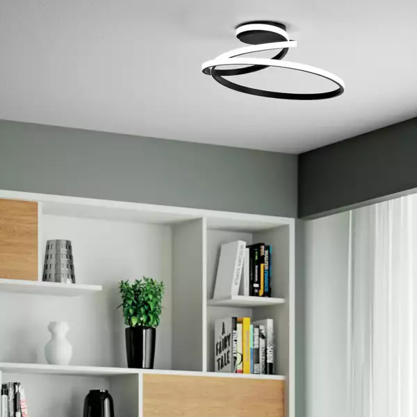 Plafonnier LED COASTER 40W en aluminium noir avec interrupteur CCT – Image 2
