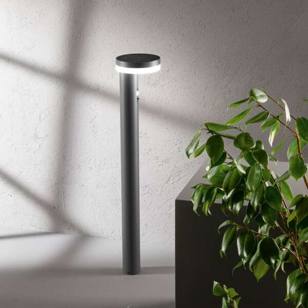 INTEC Borne solaire ENYA anthracite avec détecteur de mouvement intégré LED 5,5W 4000K (lumière naturelle) (Éclairage solaire LED)
