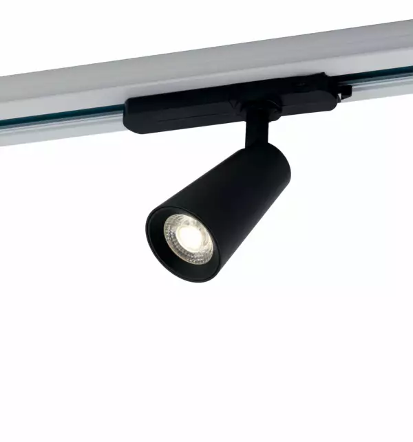 INTEC Phare LED KONE noir avec adaptateur triphasé 13W 1300 lumen 3000K (lumière chaude) (Spot LED sur rails / Éclairage intérieur LED)