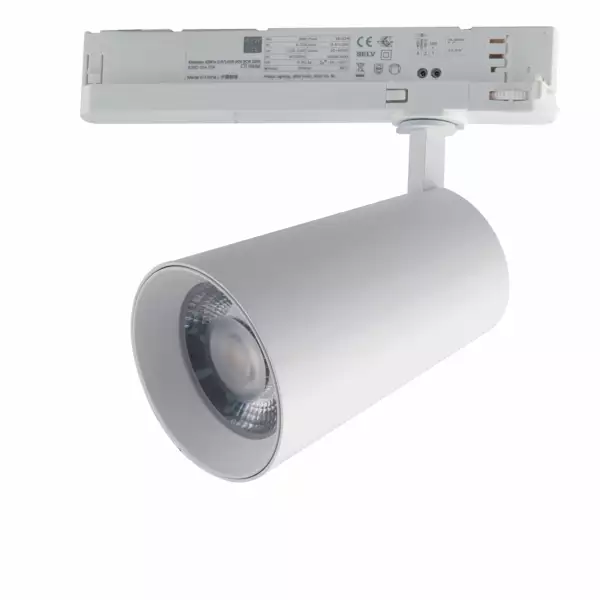 INTEC Luminaire sur rail LED KONE aluminium blanc 30W 3000K (lumière chaude) (Spot LED sur rails / Éclairage intérieur LED)