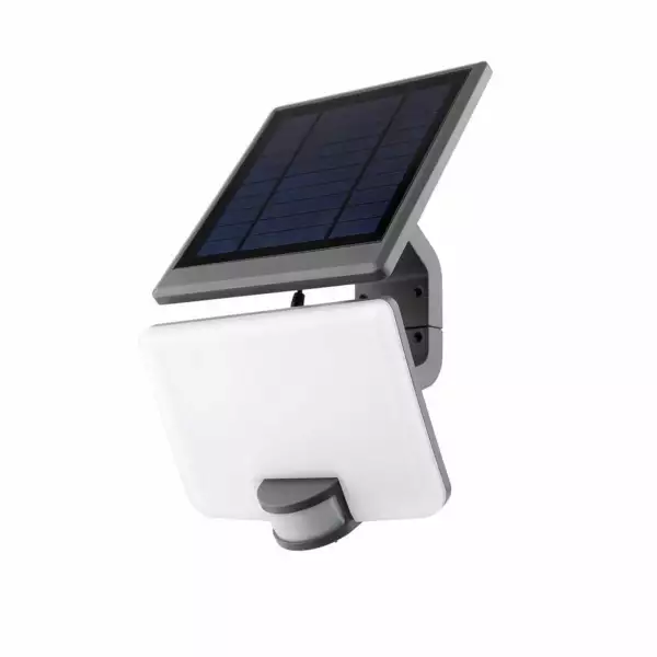 INTEC Projecteur LED ULYSSE avec panneau solaire et capteur crépusculaire et de mouvement orientable (Éclairage solaire LED)