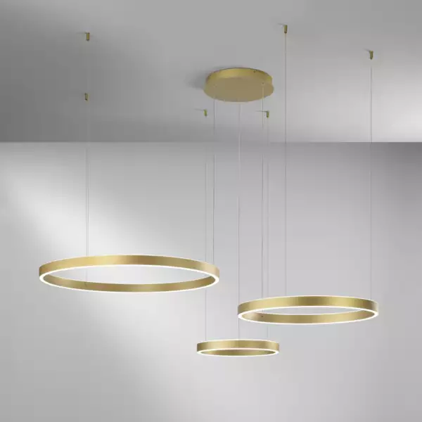 Suspension LED dorée avec 3 anneaux métalliques double émission et diffuseur en silicone 180W 80 cm 60 cm 40 cm – Image 2