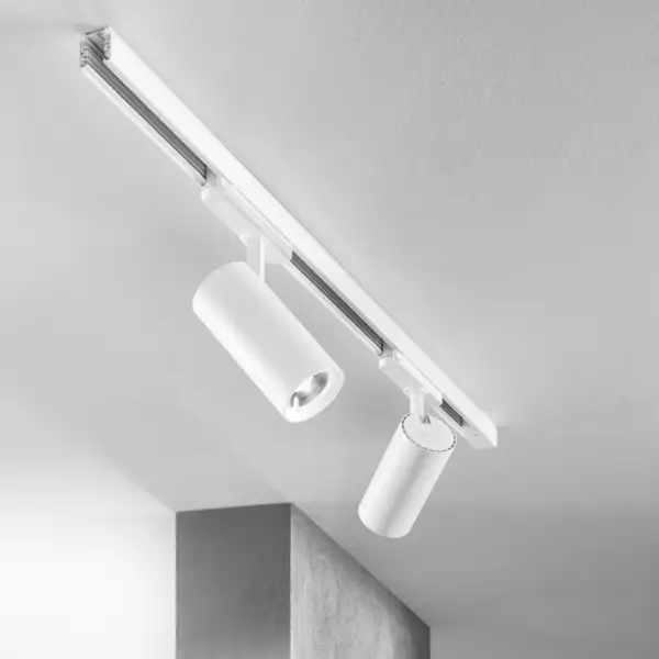Spot LED plane pour rail triphasé en aluminium blanc 30W 3600 lumen 3000K (lumière chaude) – Image 3