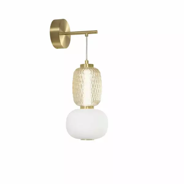 LUCE AMBIENTE E DESIGN Applique totem dorée 2 verres transparents avec LED opale intégrée 18W 3000K 620 mm (Applique murale / Éclairage intérieur LED)