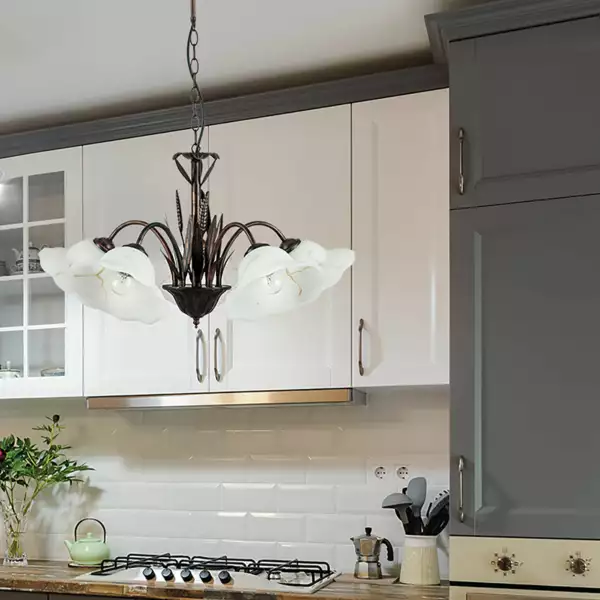 Lampe à suspension BYRON en métal effet rouille avec cinq diffuseurs en verre – Image 3