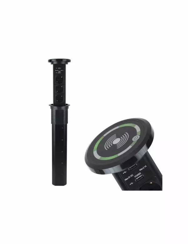 DESIGN LIGHT Bloc prises motorisé et charge Induction LIFT BOX noir (Prises encastrables saillies et d'angle / Accessoires)