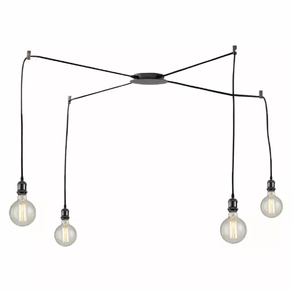 LUCE AMBIENTE E DESIGN Suspension Groove à quatre lumières avec câbles en tissu noir (Suspensions Design & Déco / Éclairage intérieur LED)